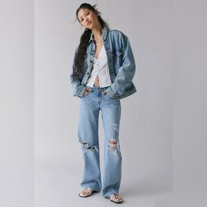 Levis Premium UP low loose low rise straight wide leg distressed denim size 28